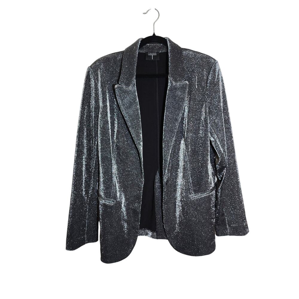 Tahari Silver Shimmering Chrome Lurex Blazer Jacket Size 10